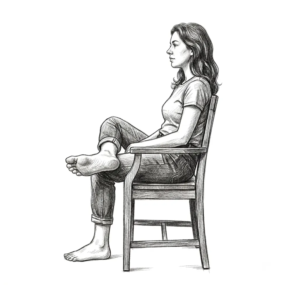Step 1 for Seated plantar fascia stretch exercise